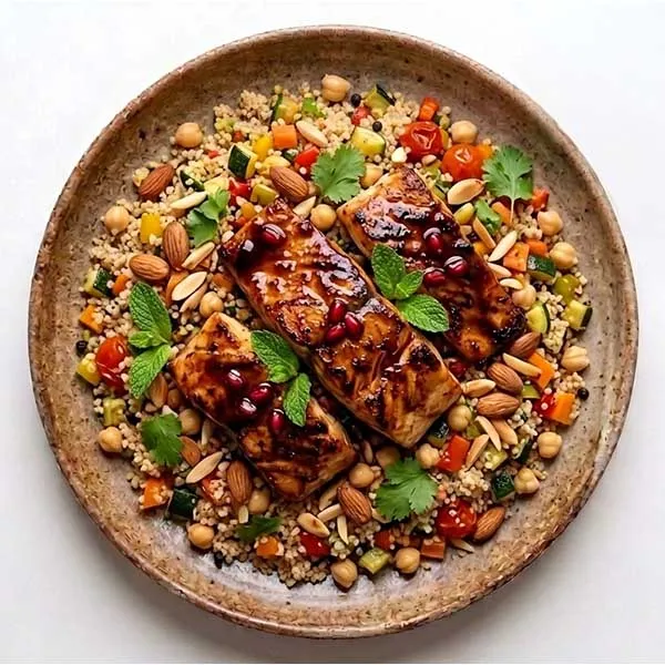 Dibs Roman Fish with Almond-Flaked Vegetable Couscous